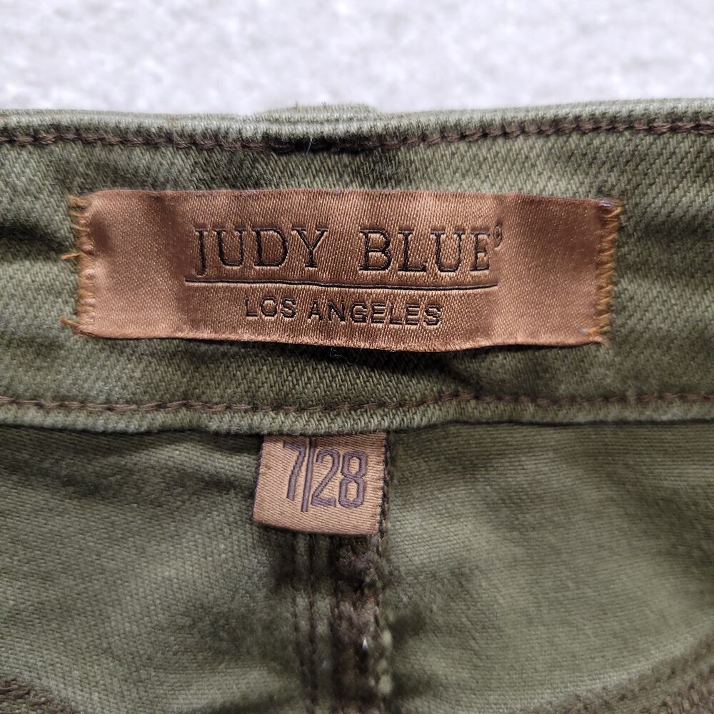 Judy Blue Womens 7/28 Olive Green Straight Leg Utility Jeans Stretch Cuffed - Picture 3 of 9